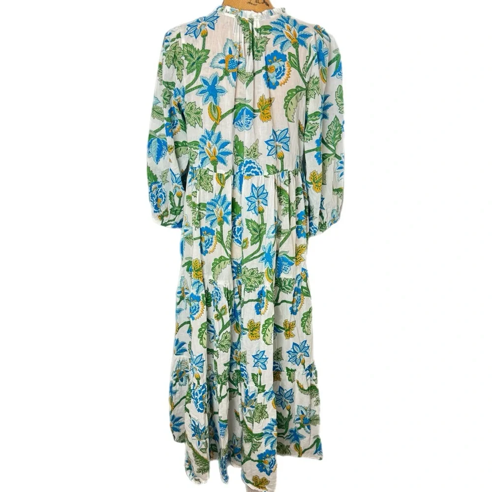 Tuckernuck White Maxi Dress with Blue and Green Floral Print - Picture 5 of 11